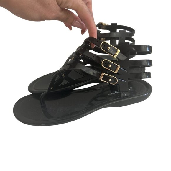 JIMMY CHOO Margot Black Gold Gladiator  Jelly Sandals size 37 / US 7 - Picture 11 of 11